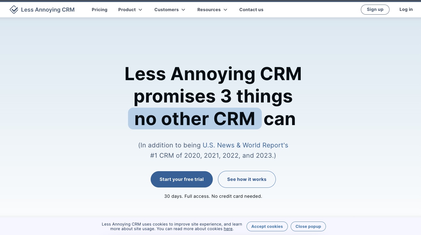 Less Annoying CRM homepage